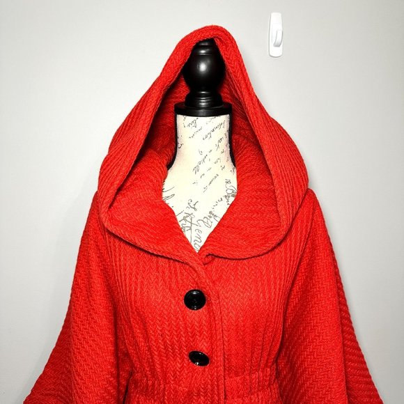 Steve Madden | NWT Red Coral Hooded Knit Design Jacket | Size M(Adjustable) - Picture 3 of 12